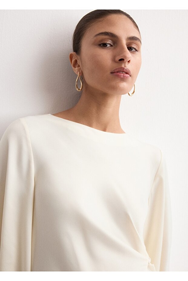 Asimetrik yaka evaze elbise - 6