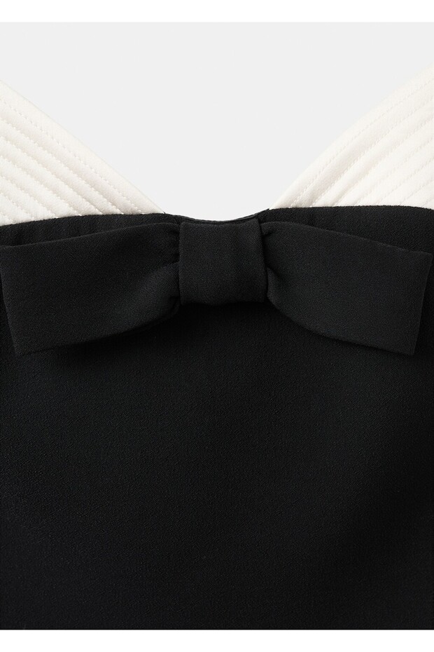 Kontrast fiyonklu elbise - 5