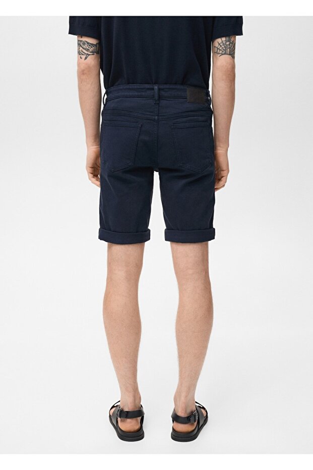 Slim fit kot bermuda şort - 4