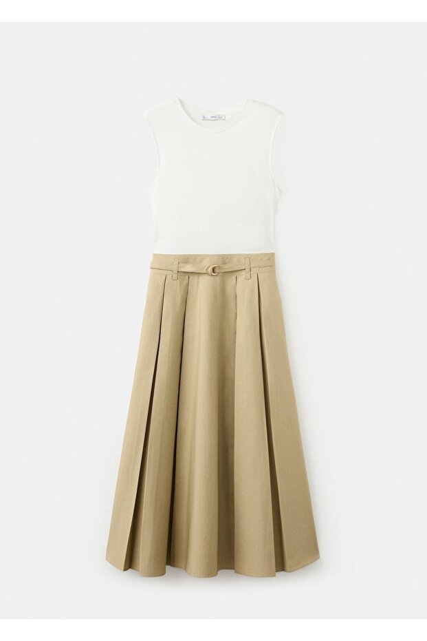 Kemerli flared midi elbise - 3