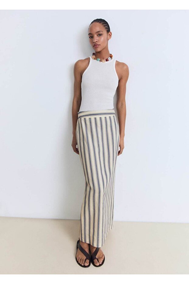 Çizgili keten etek - 7