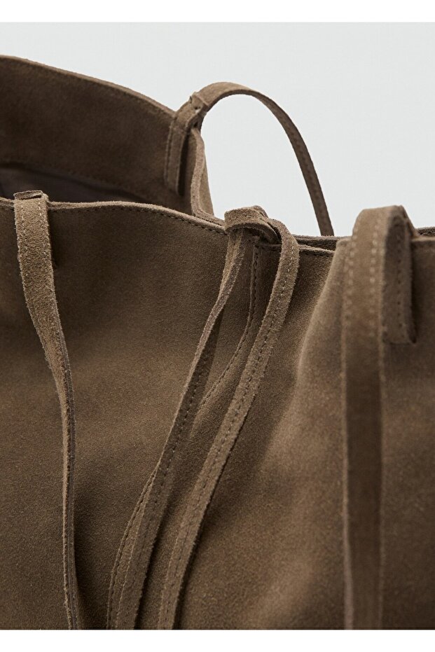 Süet deri shopper çanta - 5