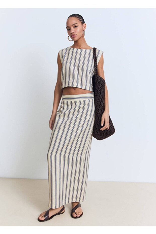 Çizgili keten bluz - 2