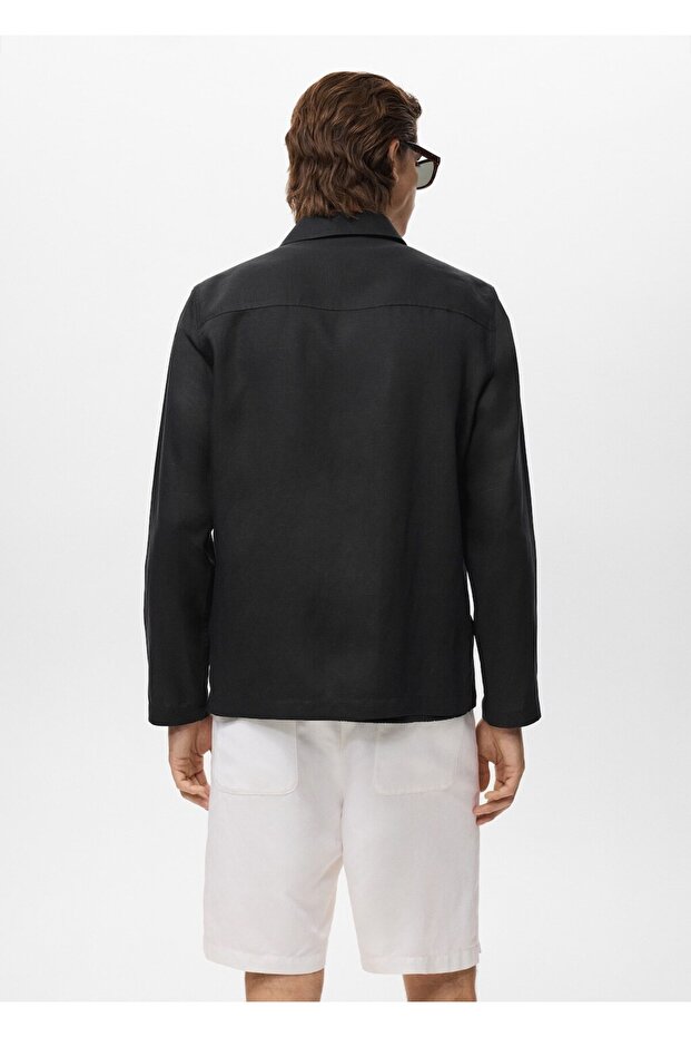 Keten karışımlı cepli ceket - 4