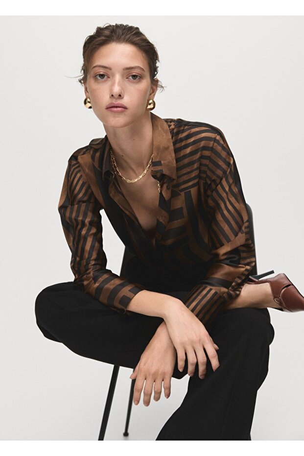 Çizgili saten gömlek - 7