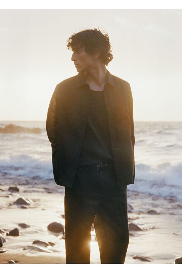 Keten karışımlı cepli ceket - 8