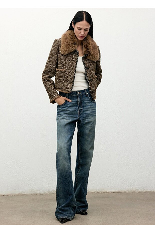 Kürk yaka tüvit ceket - 2