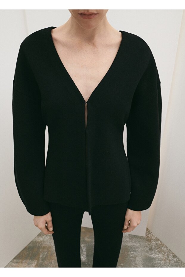 V yaka oversize hırka - 1