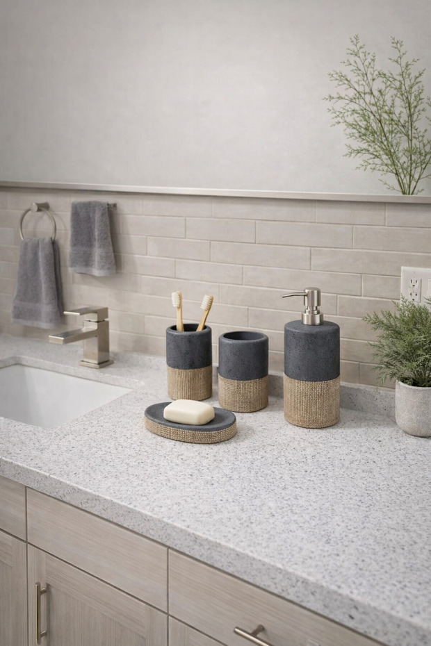 Seramik Banyo Aksesuar Seti 4 Parça Banyo Seti - 5