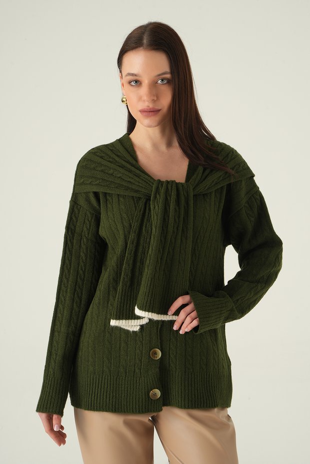 Buttoned Knitted Cardigan Khaki 2470