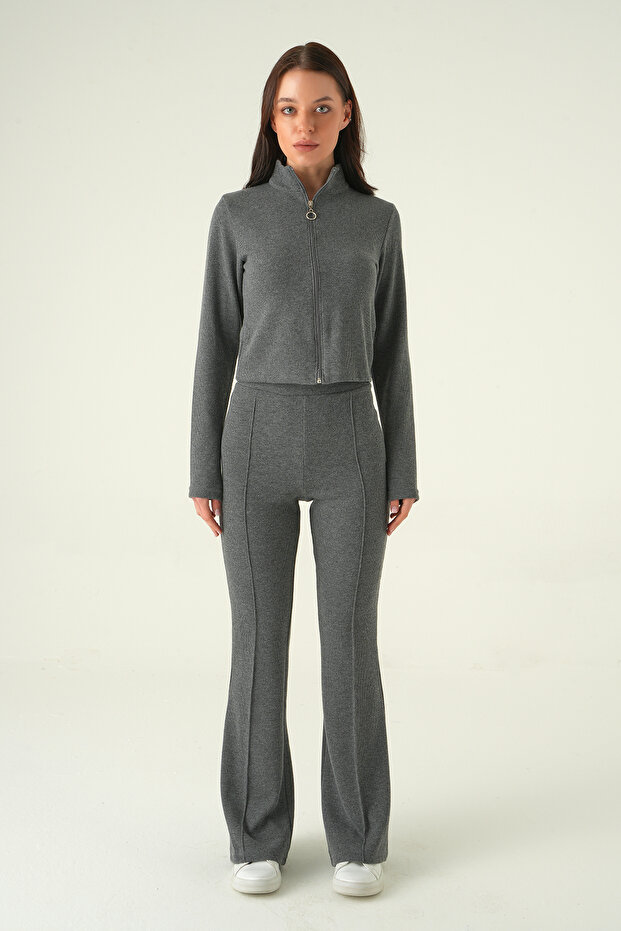 Flared Pants Cardigan Set Anthracite 3098A - 2