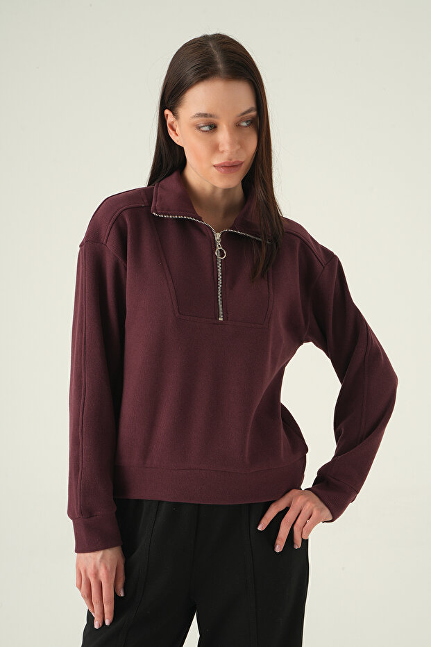 Pulover cu fermoar, prune 3065A - 6