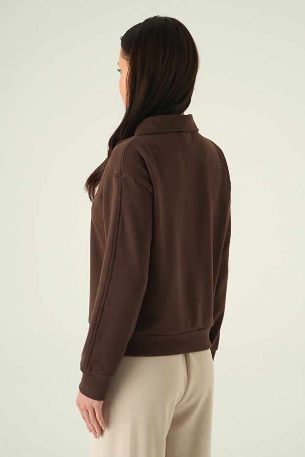 Pulover cu fermoar maro 3065A - 5