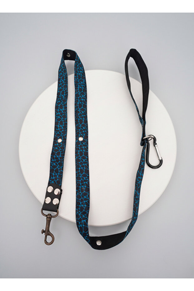 Dog Walking Leash Collar 2.5 cm Width Patterned Column Cord Blue & Black