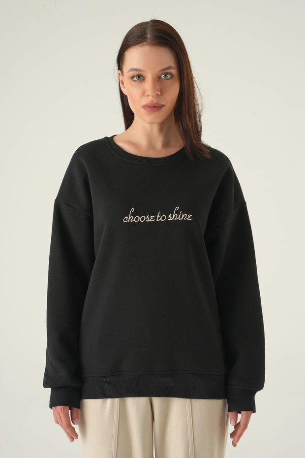 Negru guler rotund Sweat 1984