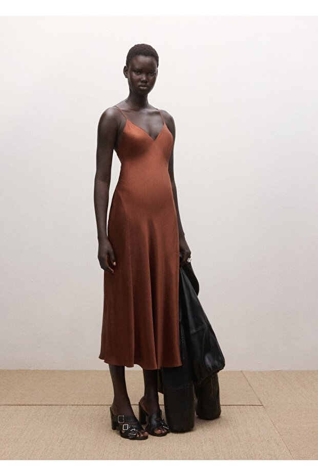 Saten ipek karışımlı elbise - 7