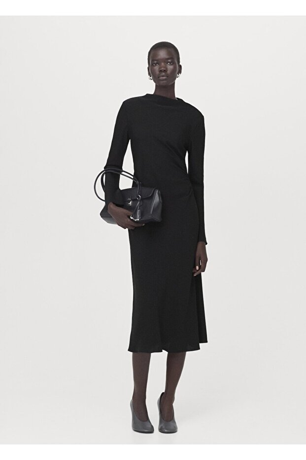 Büzgülü midi boy elbise - 2