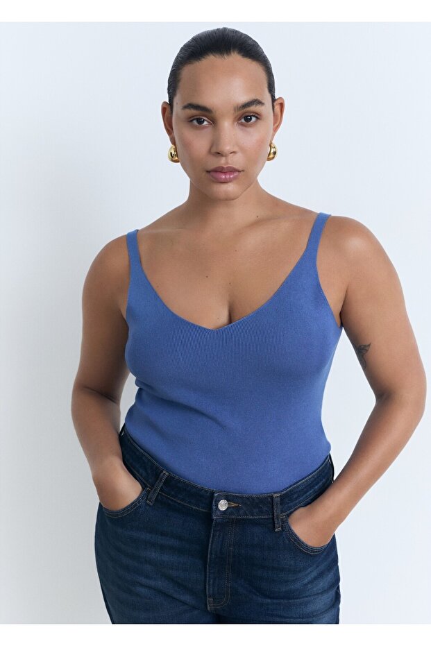 V yaka triko bluz - 8