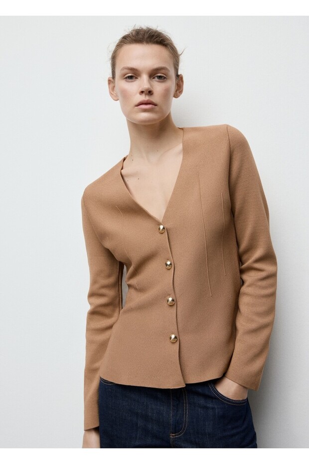 Düğmeli dar kesim triko ceket - 1
