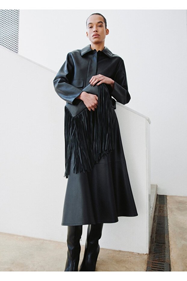 Deri görünümlü midi etek - 2