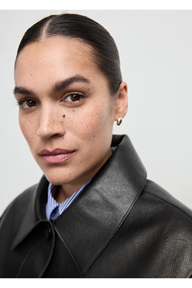 Deri görünümlü cepli ceket - 8