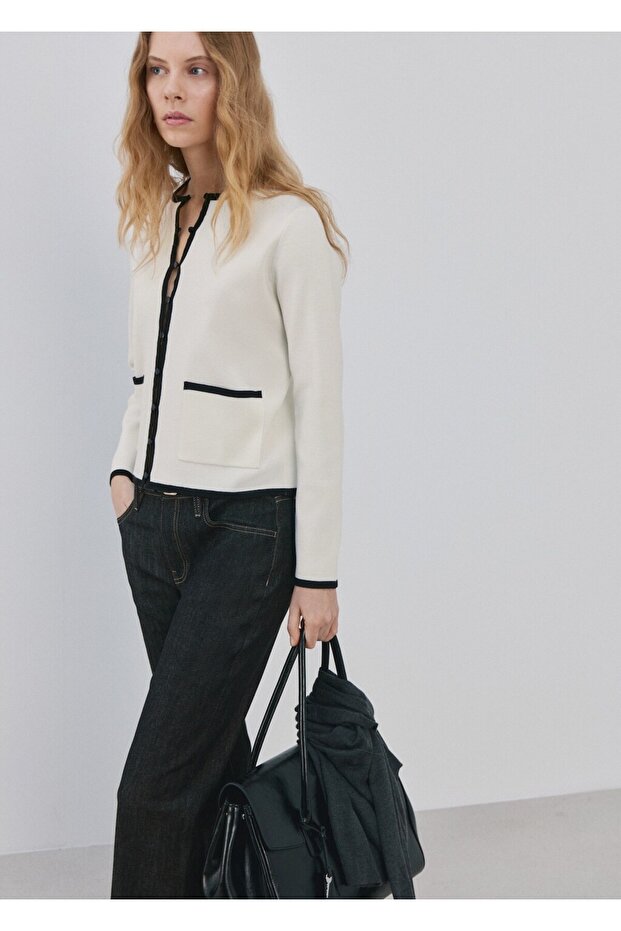 Kontrast şeritli triko ceket - 7