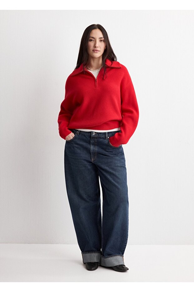 Kontrast yaka fermuarlı kazak - 7