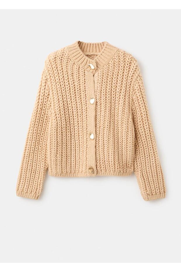 Kalın triko mücevher düğmeli hırka - 3