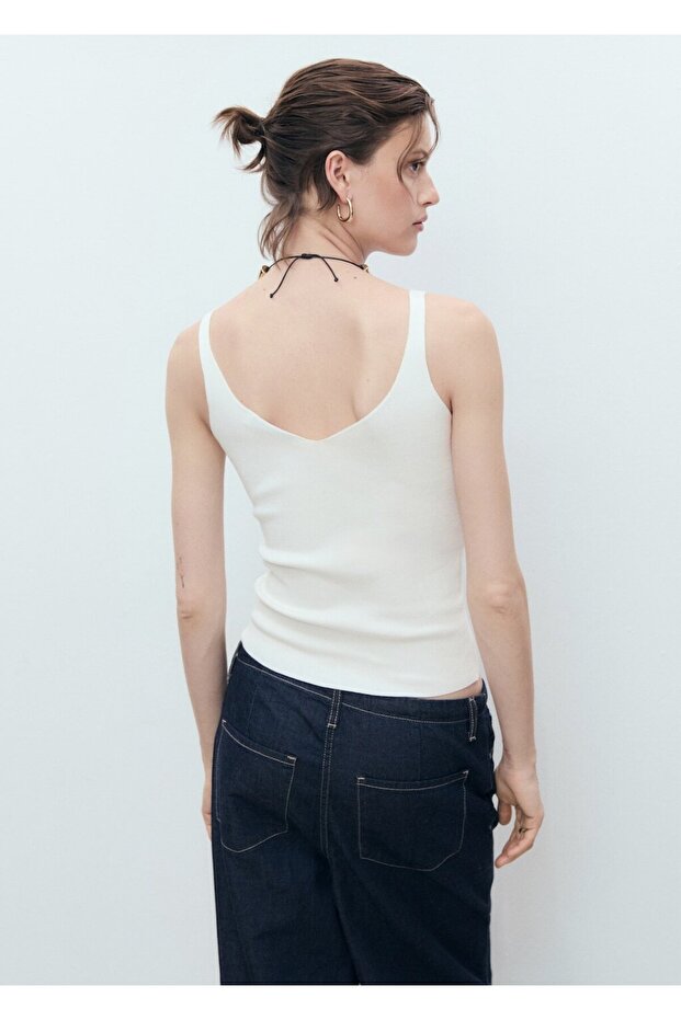 V yaka triko bluz - 4