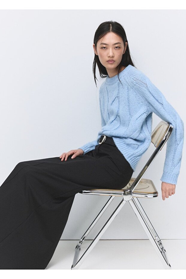 Örgü detaylı triko kazak - 1