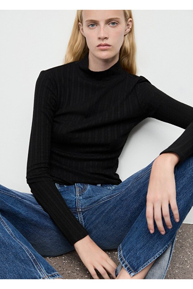 Lastikli dik yaka tişört - 7