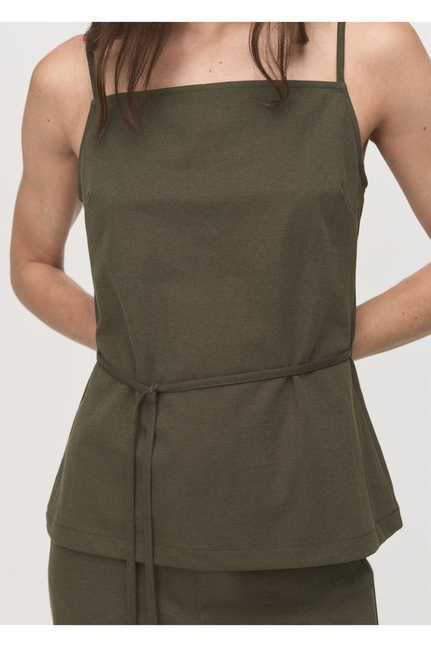 Baumwollbluse mit Bindebanddetail an der Taille - 1