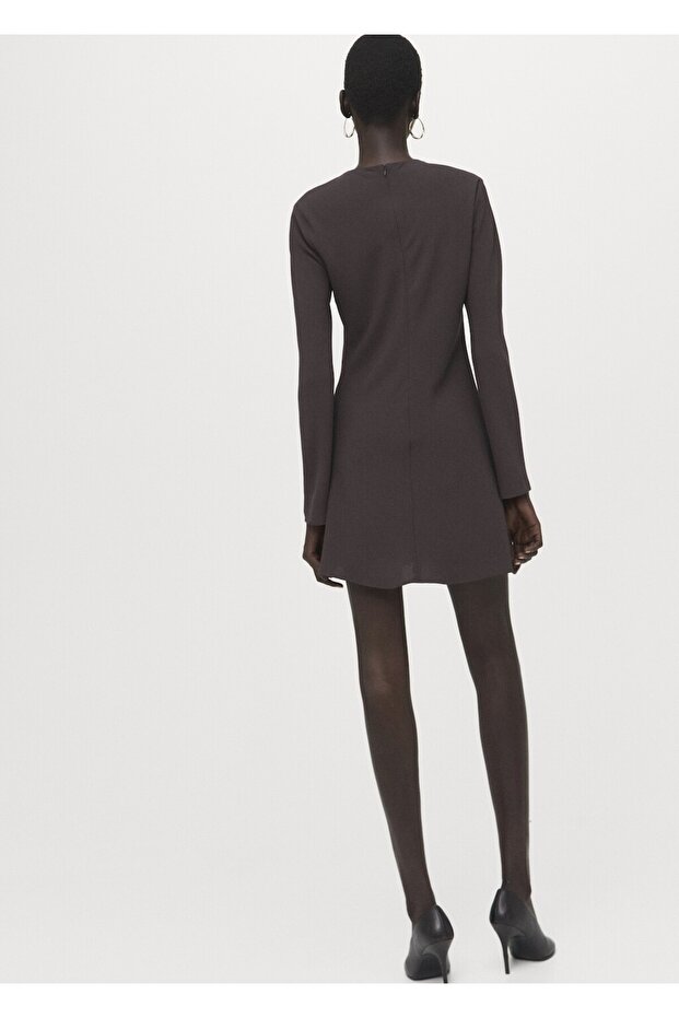 Drape yaka uzun kollu elbise - 4