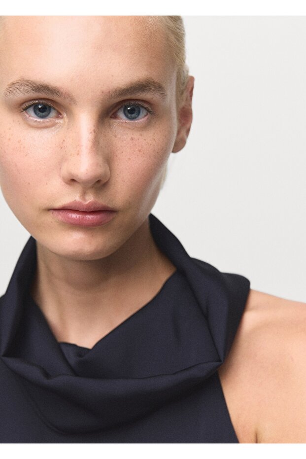 Drape yaka yırtmaçlı elbise - 6