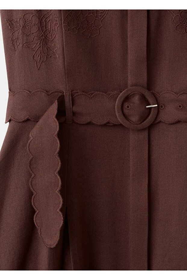 İşlemeli gömlek elbise - 5