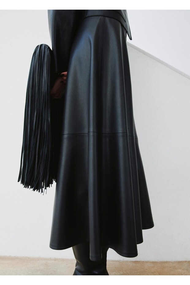 Deri görünümlü midi etek - 1