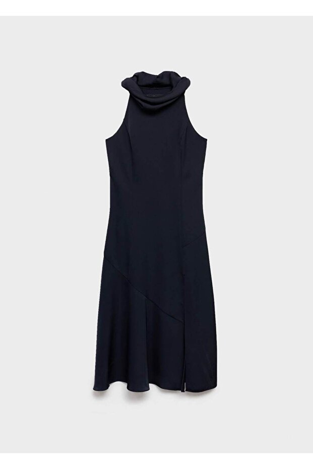 Drape yaka yırtmaçlı elbise - 3