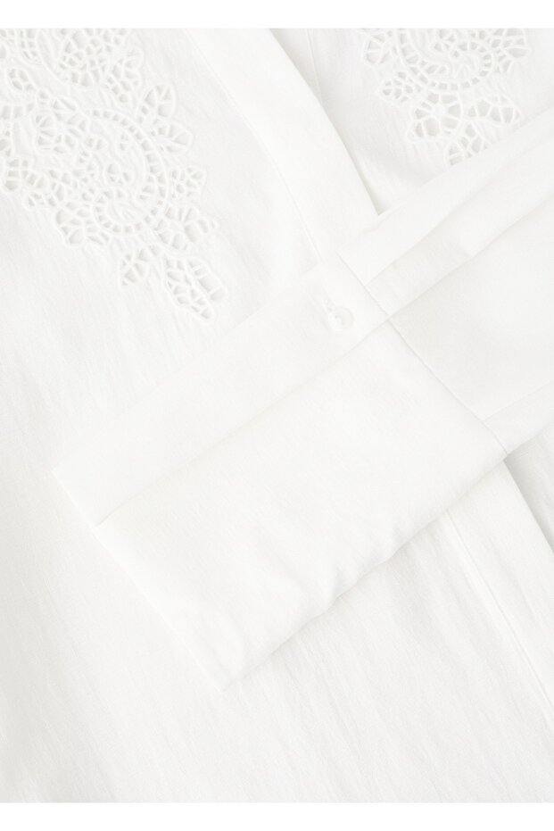 İşlemeli ajur örgü gömlek - 5