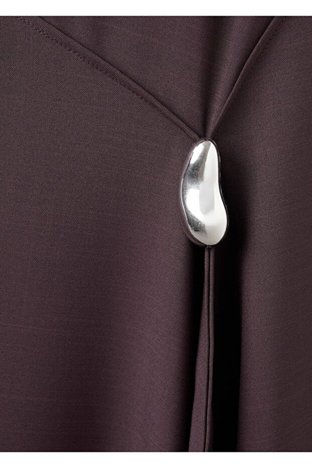 Metal süslemeli evaze elbise - 8