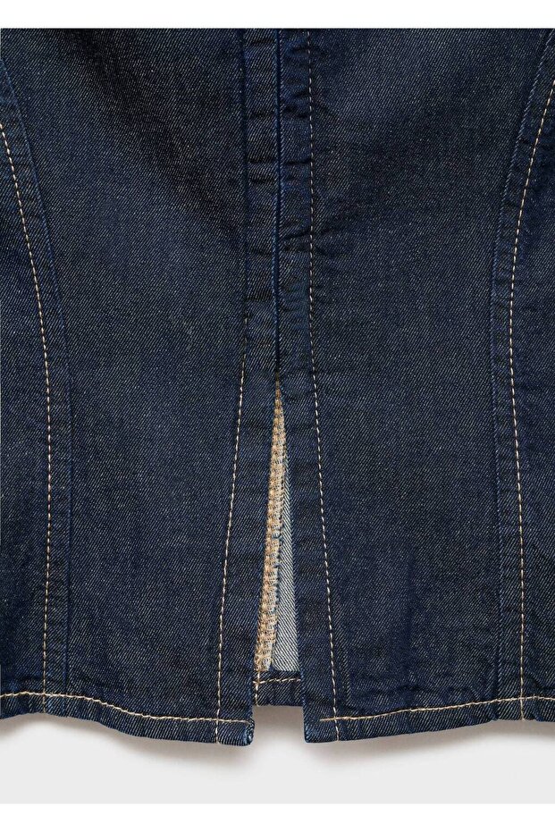 Kontrast dikişli denim bluz - 5