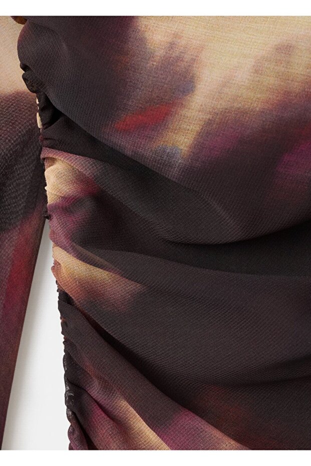 Batik desen büzgülü elbise - 8