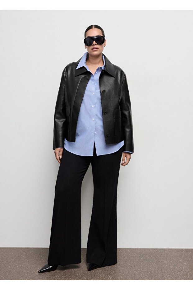 Deri görünümlü cepli ceket - 7