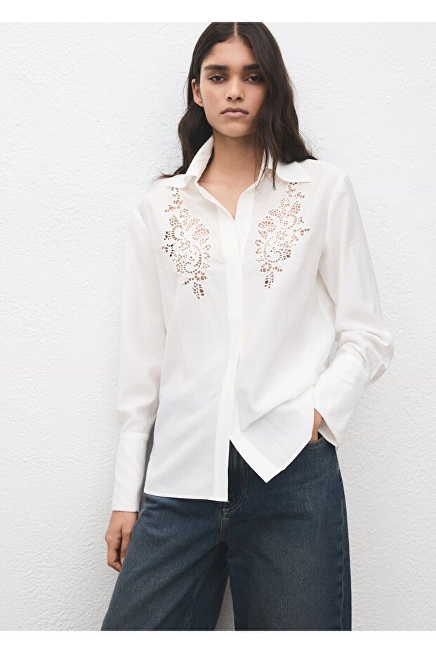 İşlemeli ajur örgü gömlek - 1