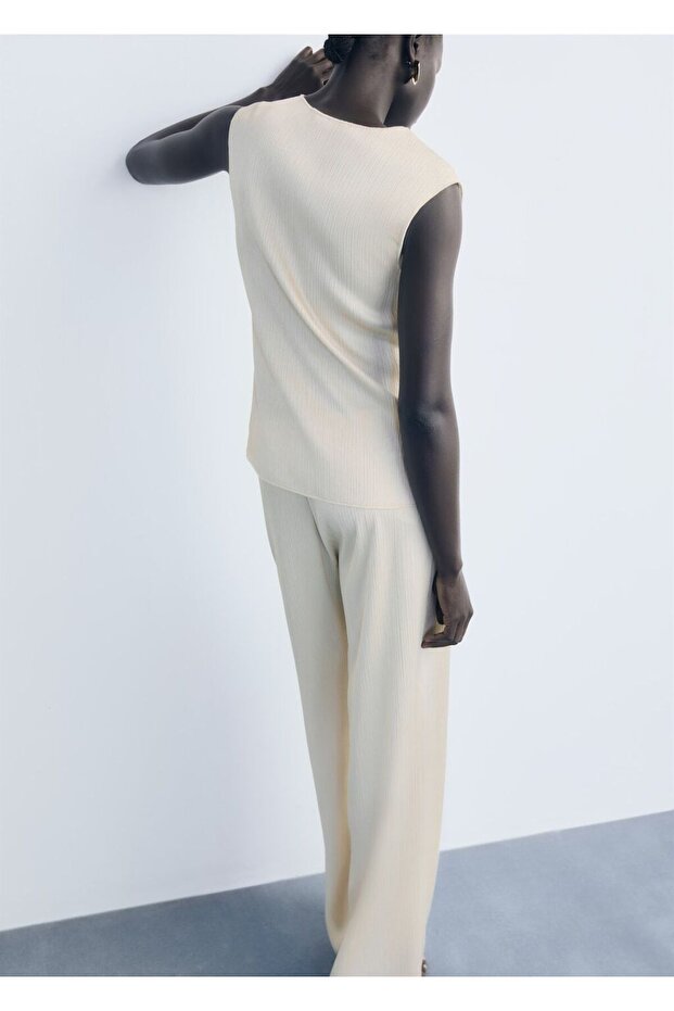 Pileli elastik belli pantolon - 4