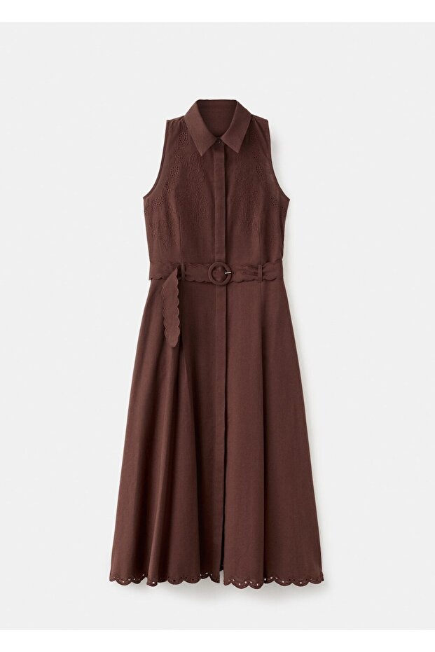 İşlemeli gömlek elbise - 3