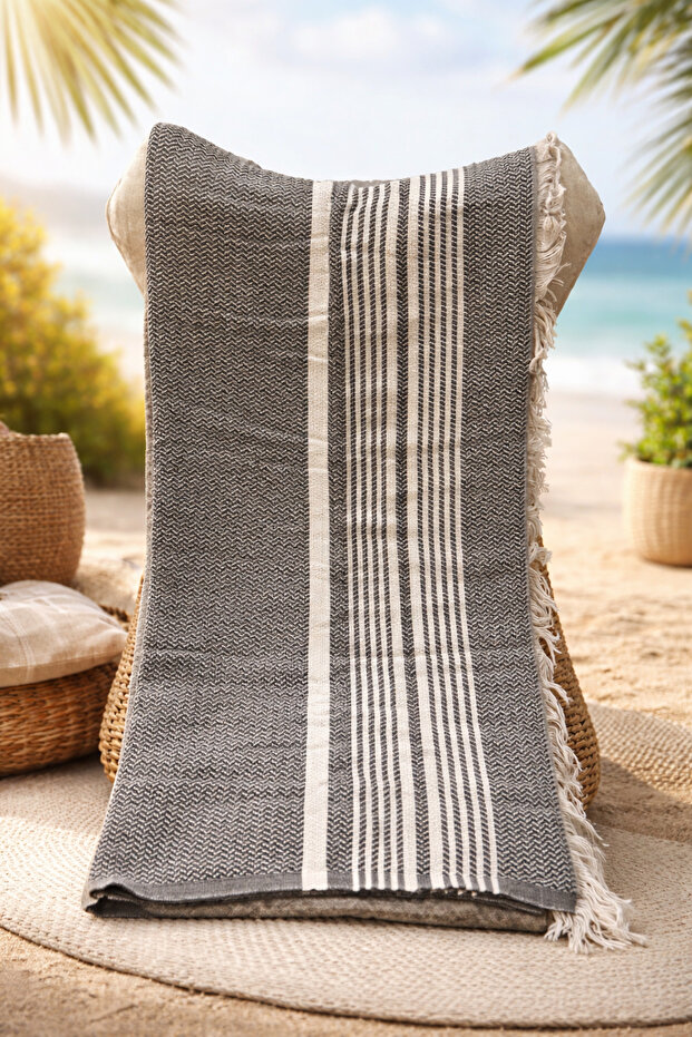 Khaki Green Color 100% Cotton Multi-Purpose Beach & Bath Peshtemal - 100X180 cm
