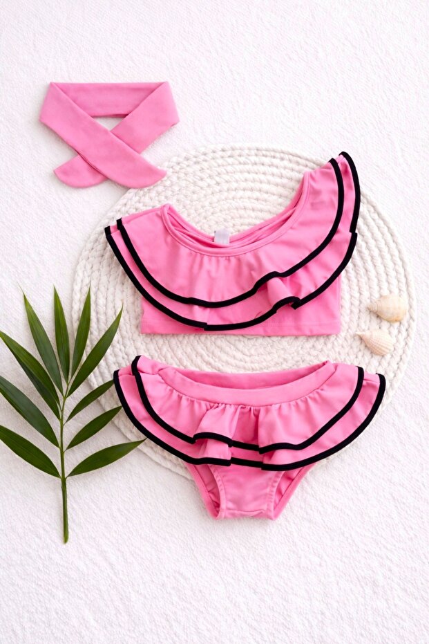 Girls' Bikini Set with Bandana Flounces One Shoulder Ruffles Cutout Low-Cut Model
