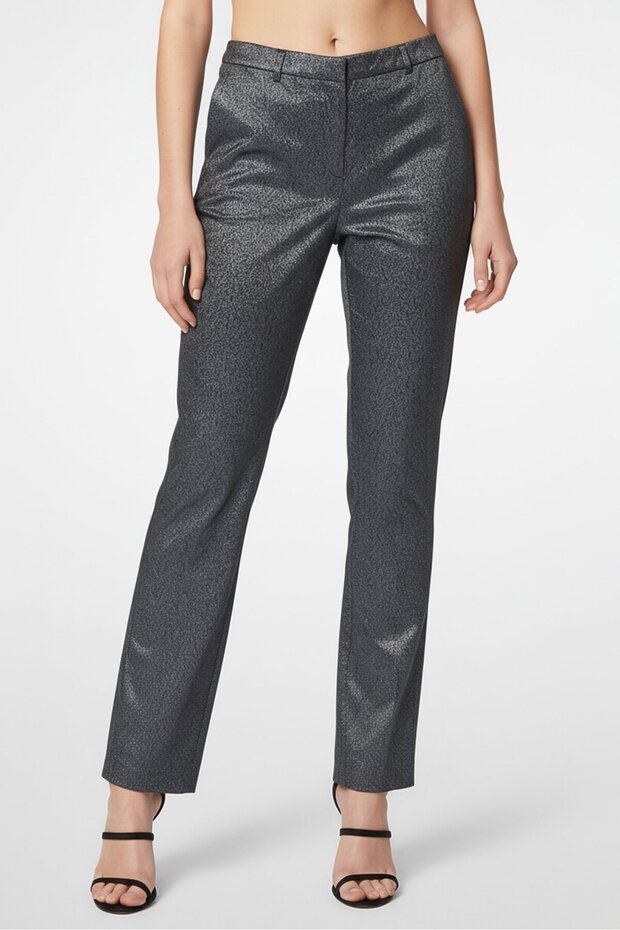Women Regular Fit Metallic Tuxedo Dress Pants, Black
