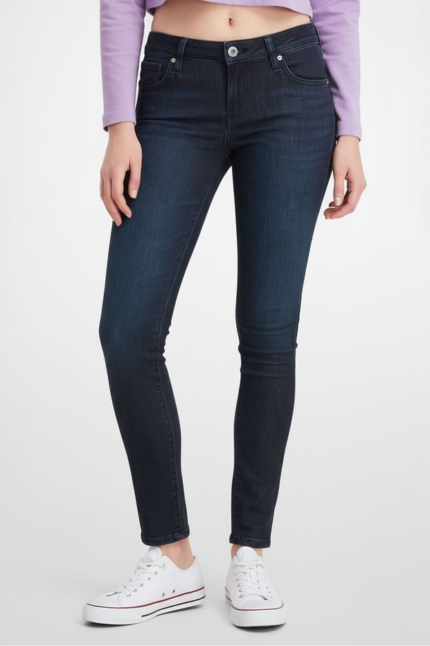 Women Five Pocket Power Stretch Skinny Jeans, Dark Navy