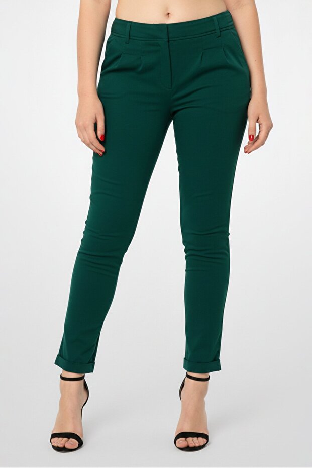 Women Regular Fit Solid Straight Leg Pants, Green